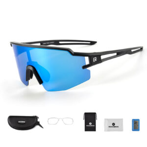 Winddichte und Polarisierte Sportbrille (UV400) - Blau - Rahmen schwarz