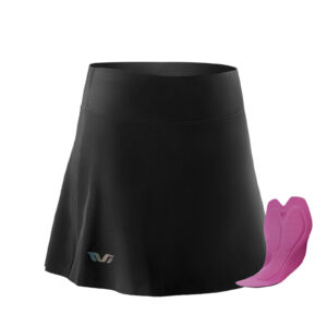 TVI Damen 2 in 1 Fahrradrock Kurze Gepolstert Radlerhose mit Tasche - Schwarz (mit Sitzpolster) / EU M / Asien L