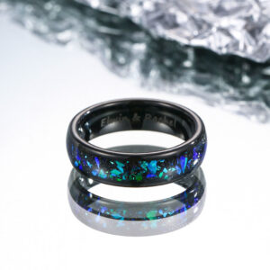 【Paar】Wolfram Ring mit Opal Inlay - Grün Erz Nacht
