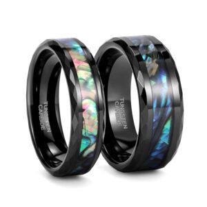 【Paar】Gehämmerter Wolfram-Goldring - Eingelegte Abalone Muschel