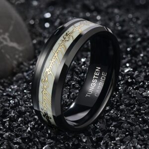 【Paar】Goldfolieneinlage Wolfram Ring 8mm - Leuchtende Zaubersymbole