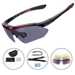 Polarisierte Fahrradbrille mit 5 Wechselglu00e4sern - Schwarz Rot