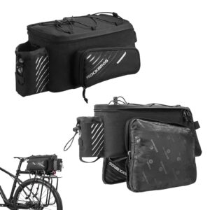 ROCKBROS Fahrrad Gepu00e4cktru00e4gertasche Schwarz 9-12L mit 2 faltbare Seitentaschen