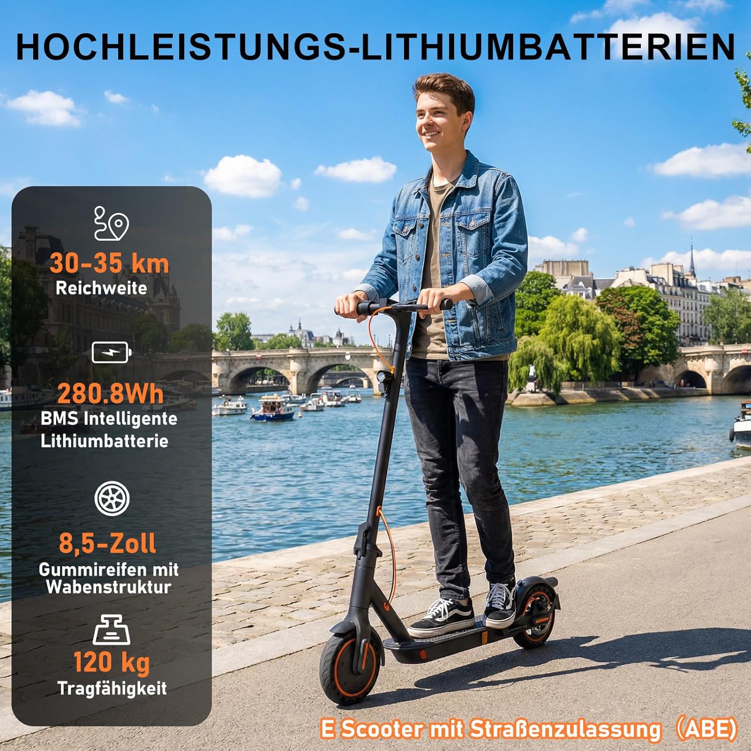 TODIMART E Scooter mit Straßenzulassung T-Serie, 30 km Reichweite, 350W Motor, 8,5 Zoll Wabenreifen, Duales Bremssystem E Roller für Erwachsene – Bild 3