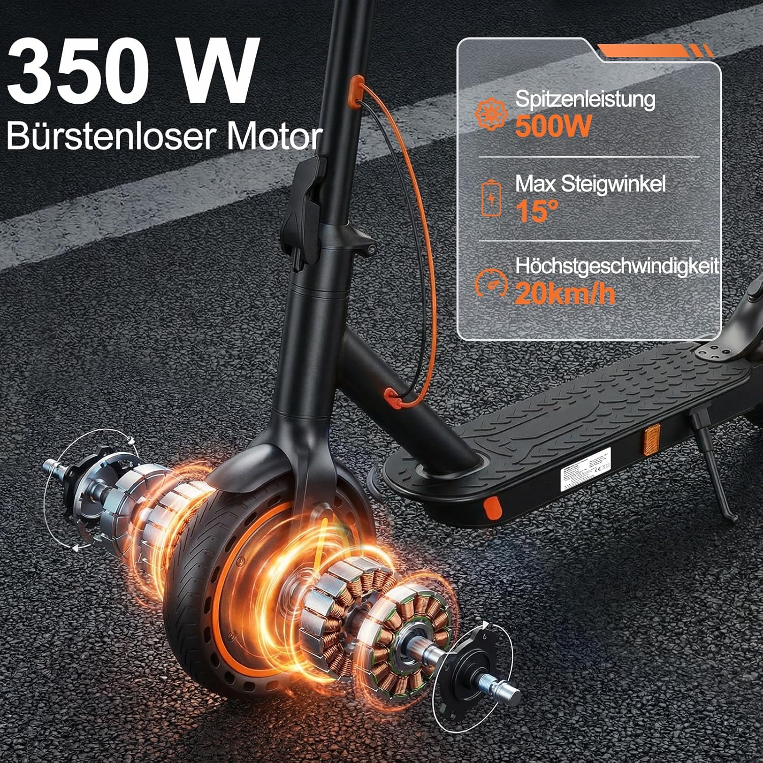 TODIMART E Scooter mit Straßenzulassung T-Serie, 30 km Reichweite, 350W Motor, 8,5 Zoll Wabenreifen, Duales Bremssystem E Roller für Erwachsene – Bild 4