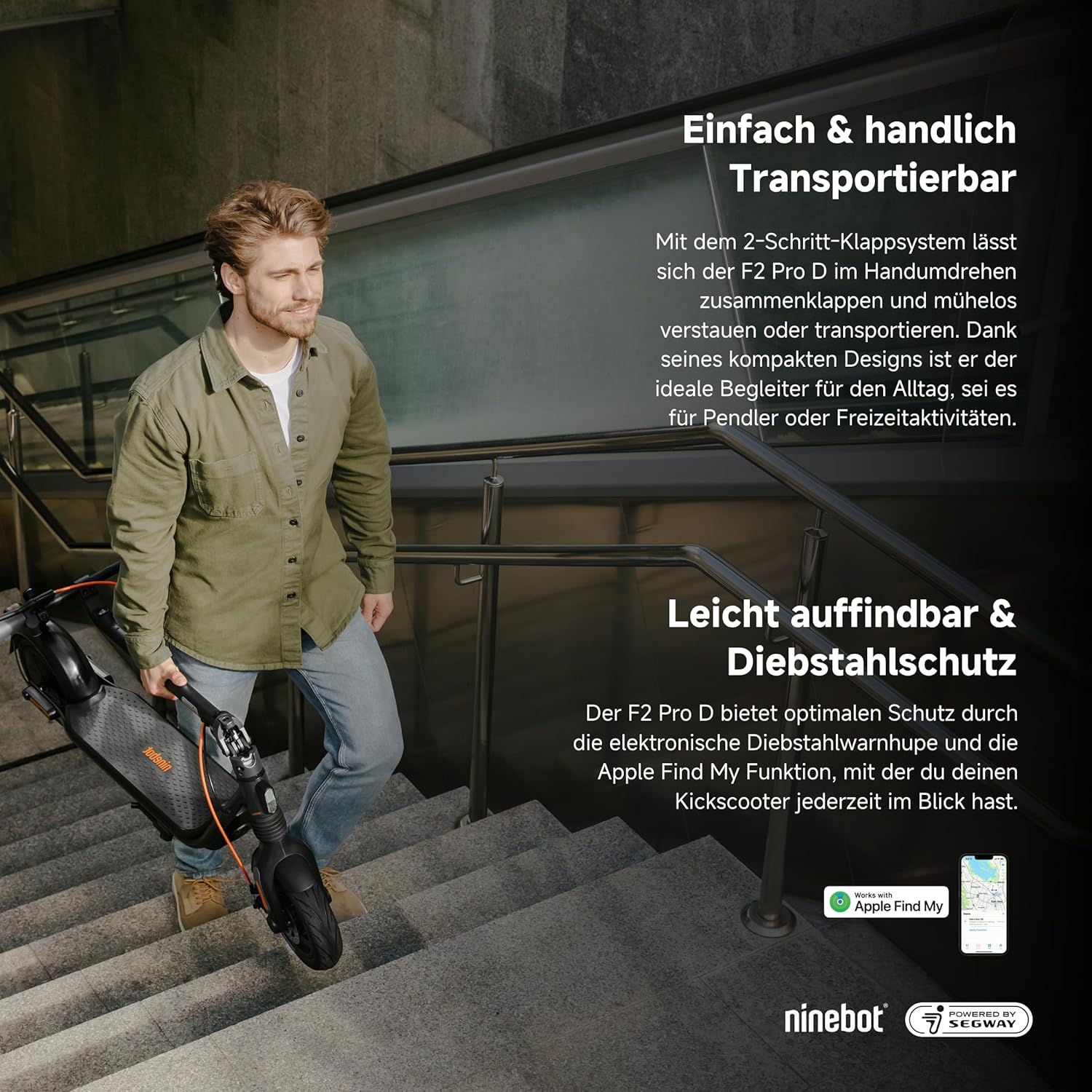 Segway-Ninebot F2 Pro D, E-Scooter mit Straßenzulassung für Erwachsene, max. 20 km/h Geschwindigkeit, 55 km Reichweite, Lange Reichweite – Bild 5