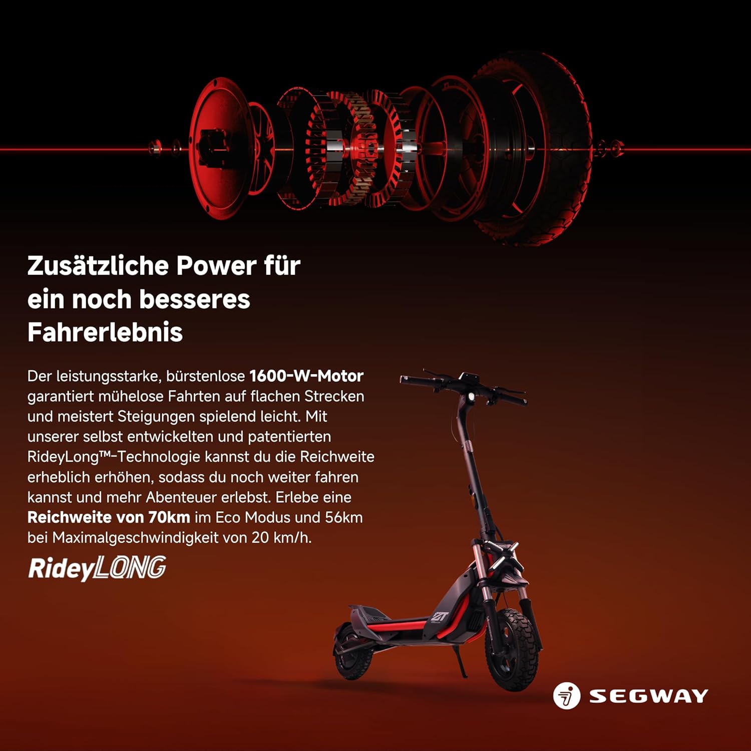 Segway ZT3 Pro D, E-Scooter mit Deutscher Straßenzulassung, 70 km Eco Modus Reichweite, 56km im Sport Modus, Vollfederung, 120 kg Tragkraft, 25% Steigung, Offroad-Reifen, Apple Find My, wasserfest – Bild 4