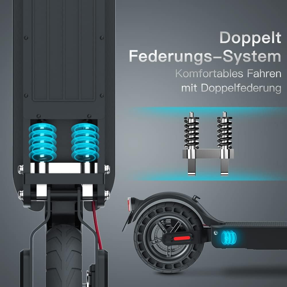 E Scooter mit Straßenzulassung, 10 Zoll, Max 40km Reichweite 20km/h, Komfortable Stoßdämpfung, Elektro Scooter bis 120kg, APP-Verbindung, LED-Display, Duales Bremssystem Elektroroller für Erwachsene – Bild 4