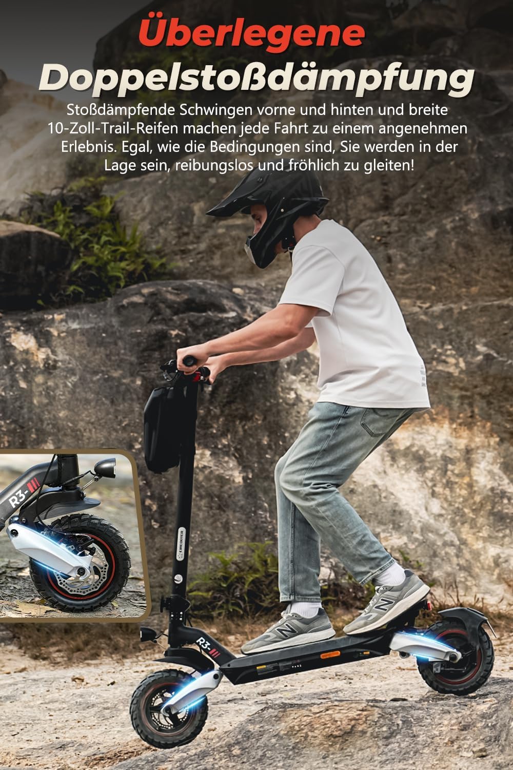 E Scooter mit Straßenzulassung 10 Zoll Offroad-Reifen 500W Motor | MAX 80Km Reichweite | Bequeme Dämpfung & Blinker (EMark) | App-Steuerung E Roller für Erwachsene – Bild 3