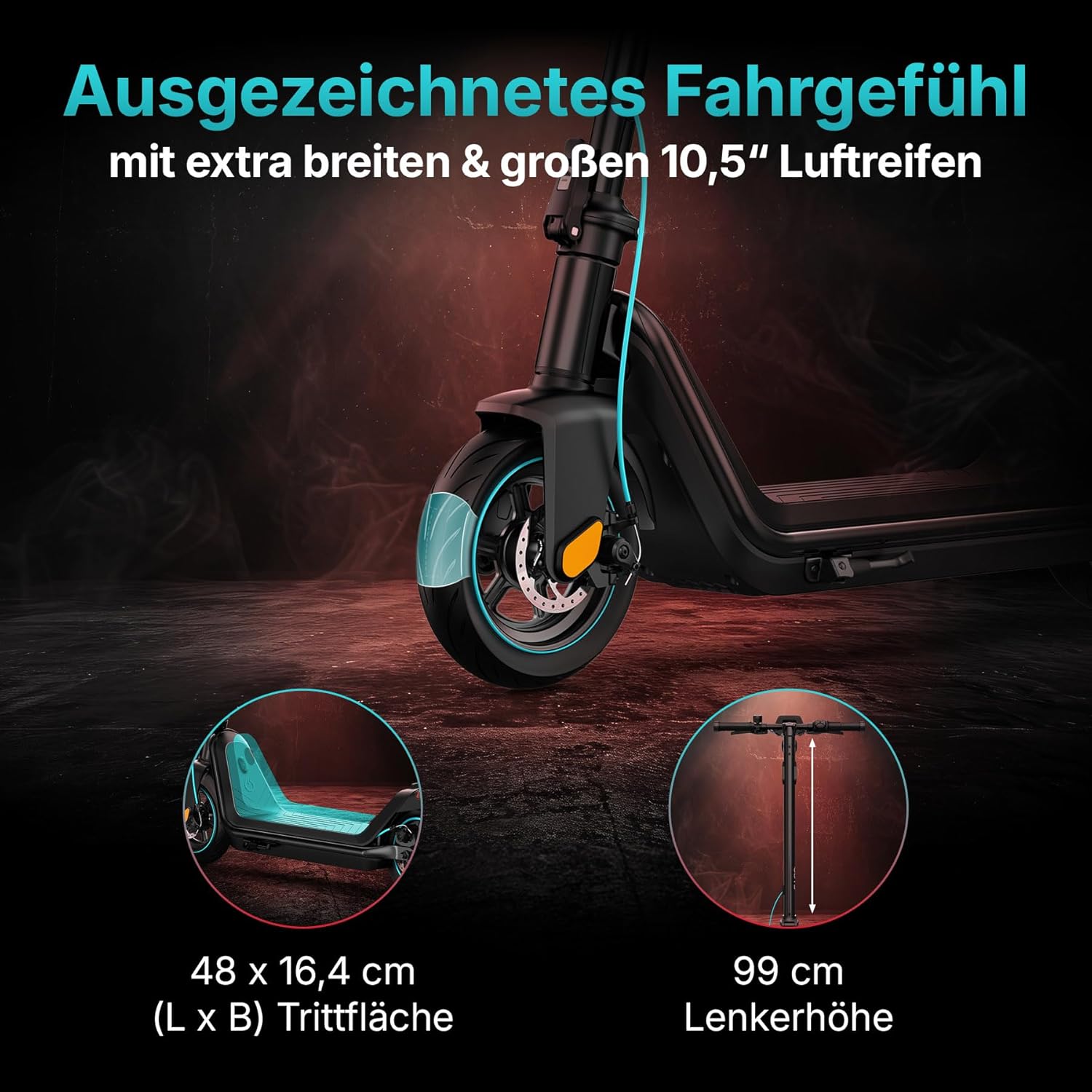 Odys Alpha X5 Pro E-Scooter mit Deutscher Straßenzulassung (max. 20 km/h, bis zu 50km Reichweite, bis zu 20% Steigungen, 10,5'' Luftreifen, max. 120kg Belastung, Display & App-Anbindung, klappbar) – Bild 4