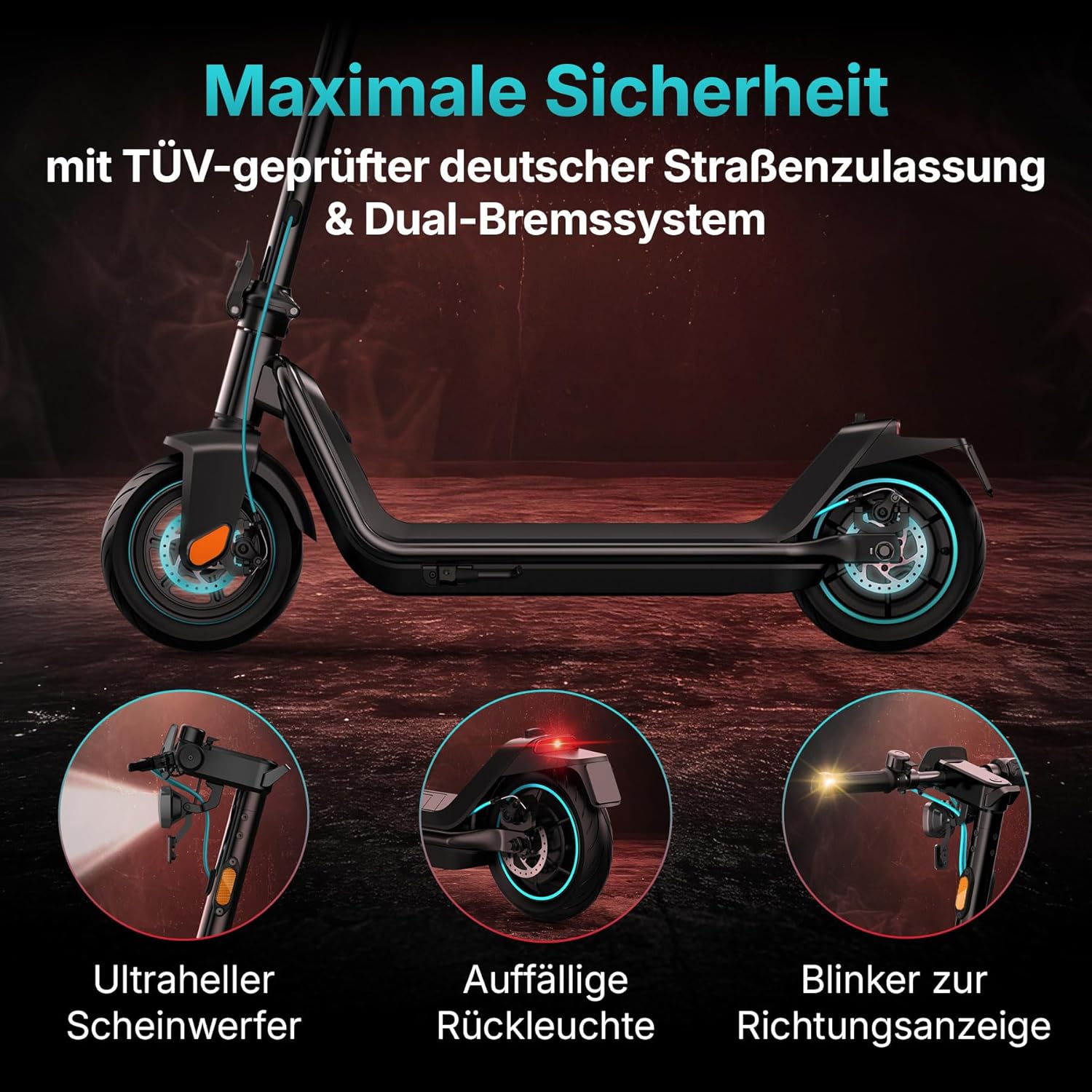 Odys Alpha X5 Pro E-Scooter mit Deutscher Straßenzulassung (max. 20 km/h, bis zu 50km Reichweite, bis zu 20% Steigungen, 10,5'' Luftreifen, max. 120kg Belastung, Display & App-Anbindung, klappbar) – Bild 5