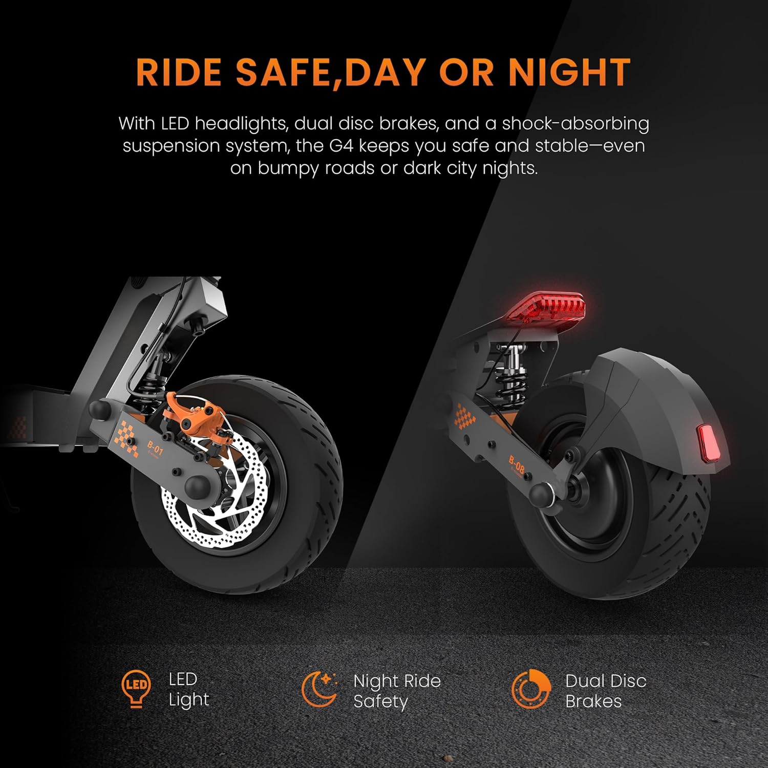KuKirin G4 Max E Scooter – Leistungsstarker Antrieb, 52V 20Ah Akku, bis zu 75 km Reichweite, 10" Luftreifen, Dualfederung, LCD-Display, IPX4, klappbar – Für Stadt & Lange Strecken – Bild 5