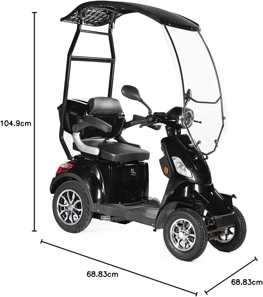 VELECO Seniorenmobil Lithium-Ionen Akku 4-Rad ElektroRoller 1000W Faster (SCHWARZ mit Dach) – Bild 3