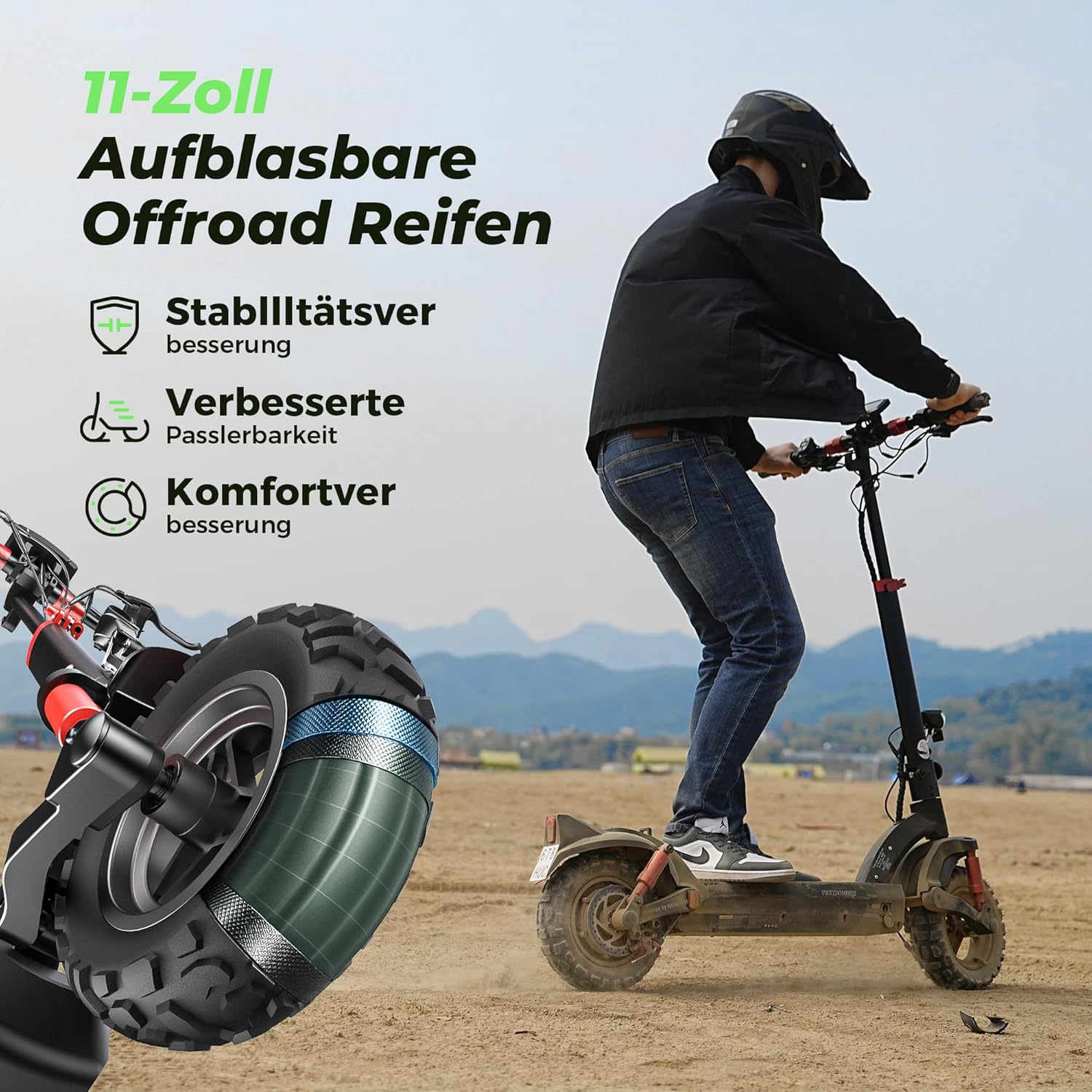 E Scooter mit Straßenzulassung, 11 Zoll MAX 80KM Reichweite Offroad Elektroroller, Faltbarer E-Roller mit Duale Aufhängung, Blinker und APP,Elektroscooter Erwachsene für Stadt und Land Pendeln – Bild 3