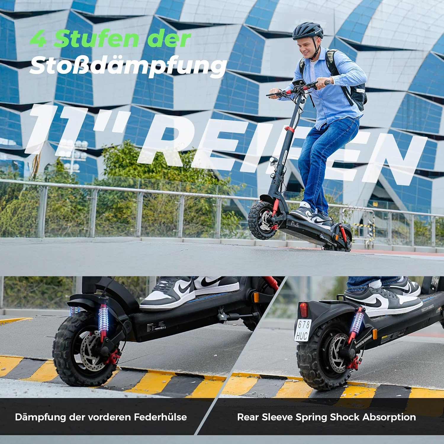 E Scooter mit Straßenzulassung, 11 Zoll MAX 80KM Reichweite Offroad Elektroroller, Faltbarer E-Roller mit Duale Aufhängung, Blinker und APP,Elektroscooter Erwachsene für Stadt und Land Pendeln – Bild 4