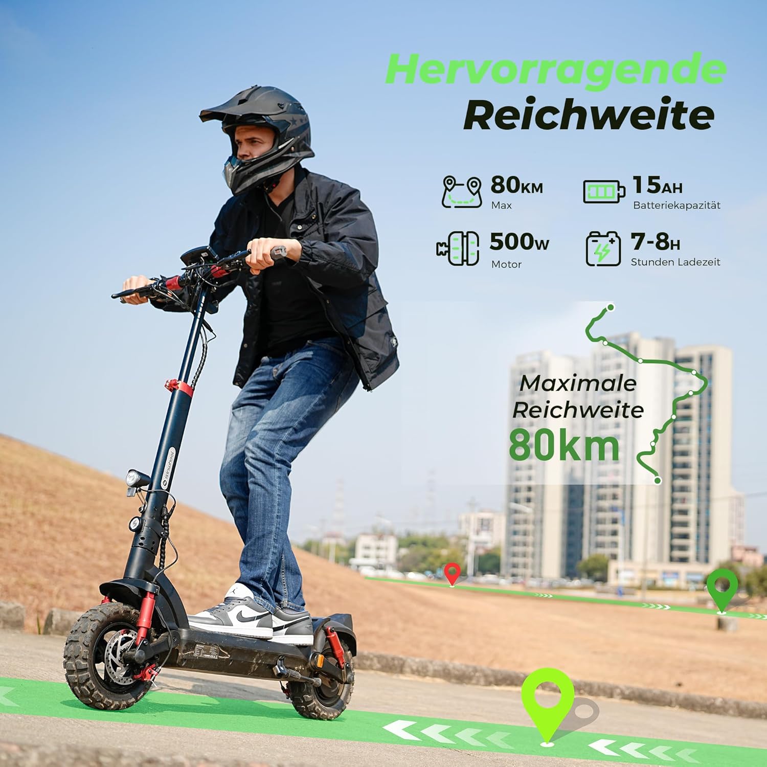 E Scooter mit Straßenzulassung, 11 Zoll MAX 80KM Reichweite Offroad Elektroroller, Faltbarer E-Roller mit Duale Aufhängung, Blinker und APP,Elektroscooter Erwachsene für Stadt und Land Pendeln – Bild 5