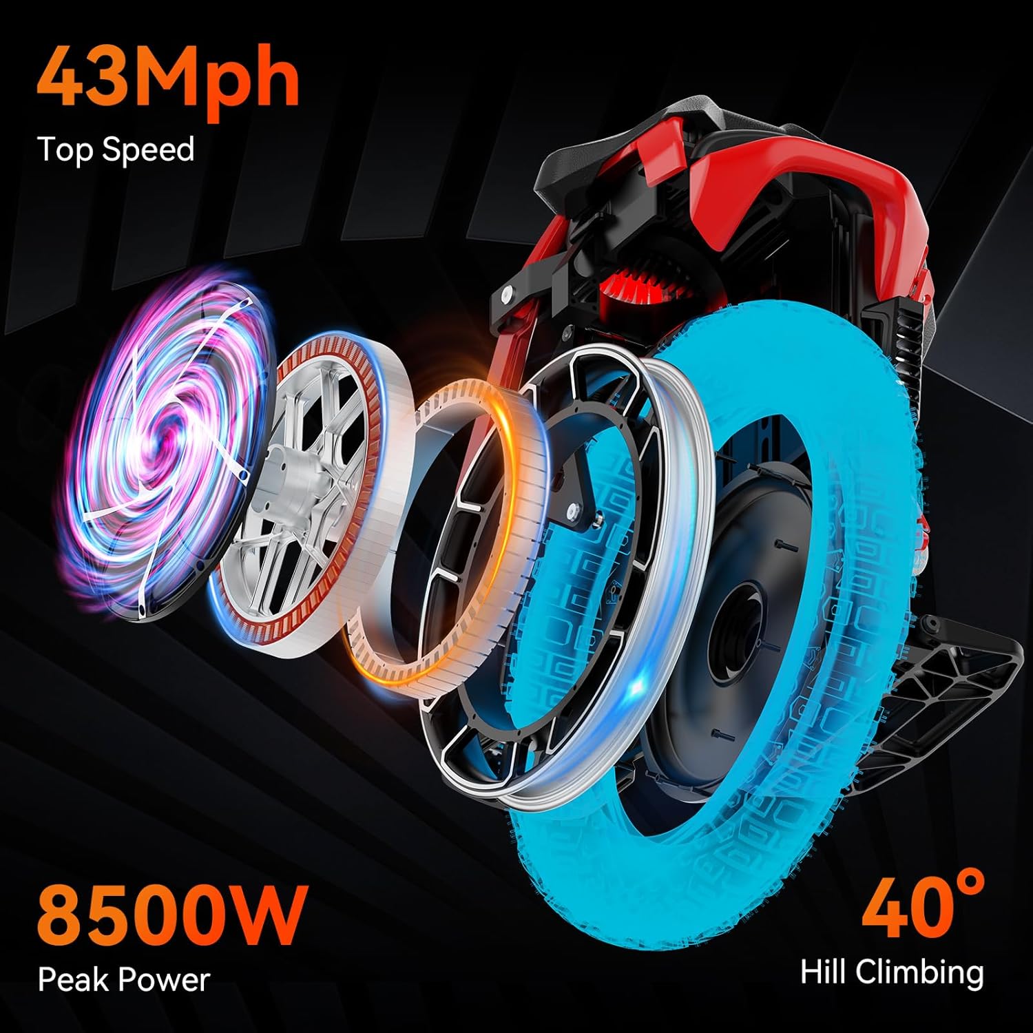 KINGSONG Elektrisch Einrad S22 Pro + 2220Wh, Motor 4000W, Reichweite bis zu 200 km, Begrenzte Geschwindigkeit 25km/h, Reifen 20", Bluetooth, Anwendung mobil, LED-Beleuchtung – Bild 3