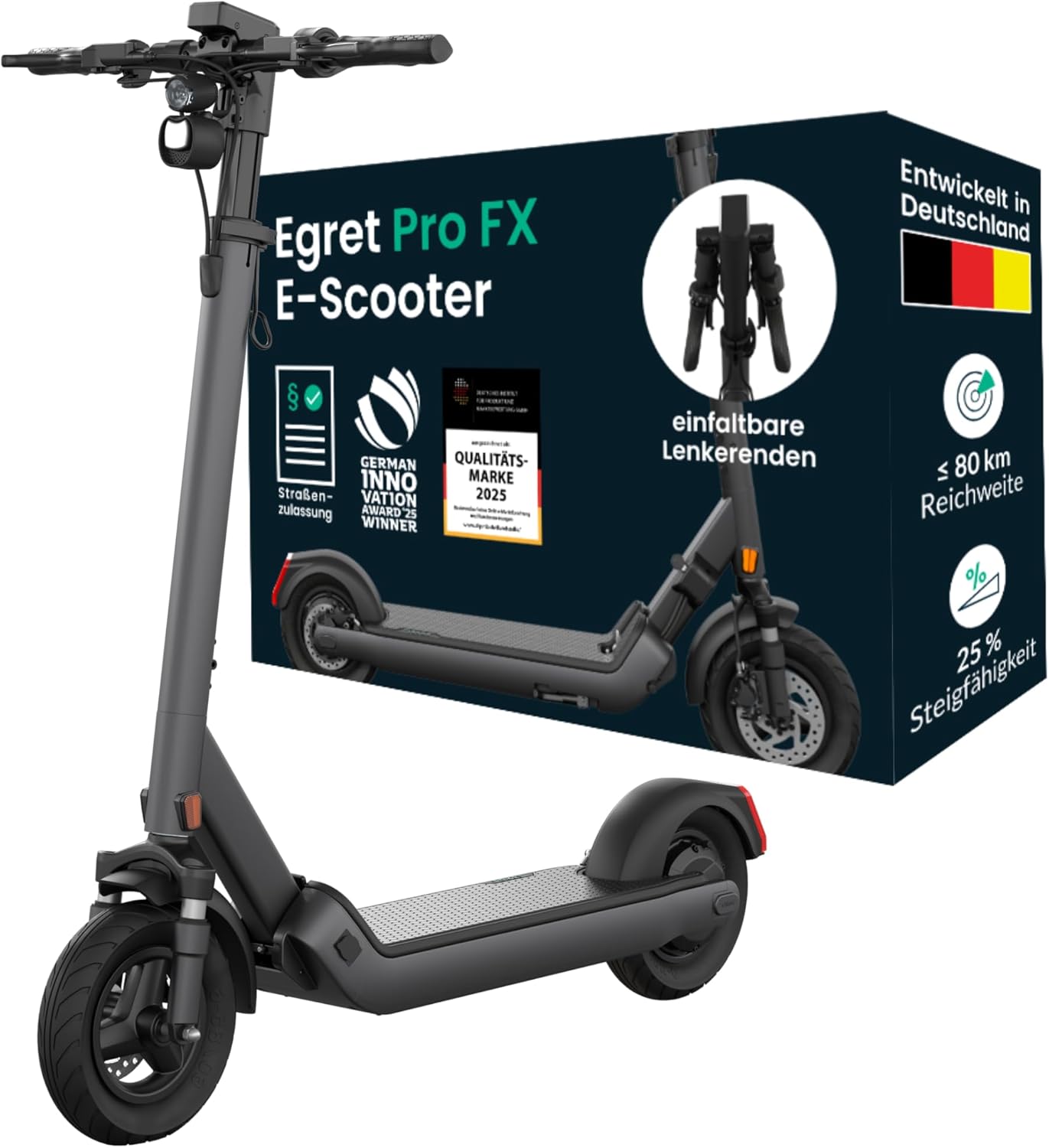 Egret Pro FX E-Scooter mit Straßenzulassung (max. 20 km/h), Reichweite bis 80km, Frontfederung, App Steuerung, Lenker höhenverstellbar+einfaltbar, Zuladung max. 120kg – Bild 2