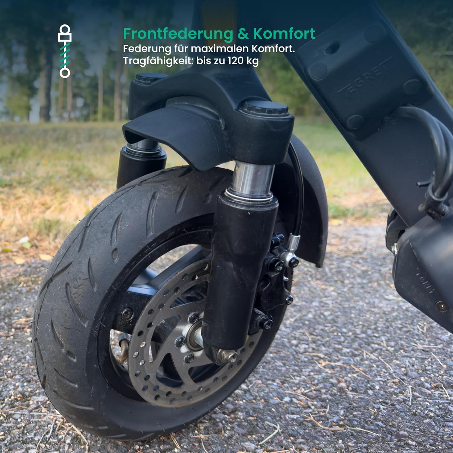 Egret Pro FX E-Scooter mit Straßenzulassung (max. 20 km/h), Reichweite bis 80km, Frontfederung, App Steuerung, Lenker höhenverstellbar+einfaltbar, Zuladung max. 120kg – Bild 5