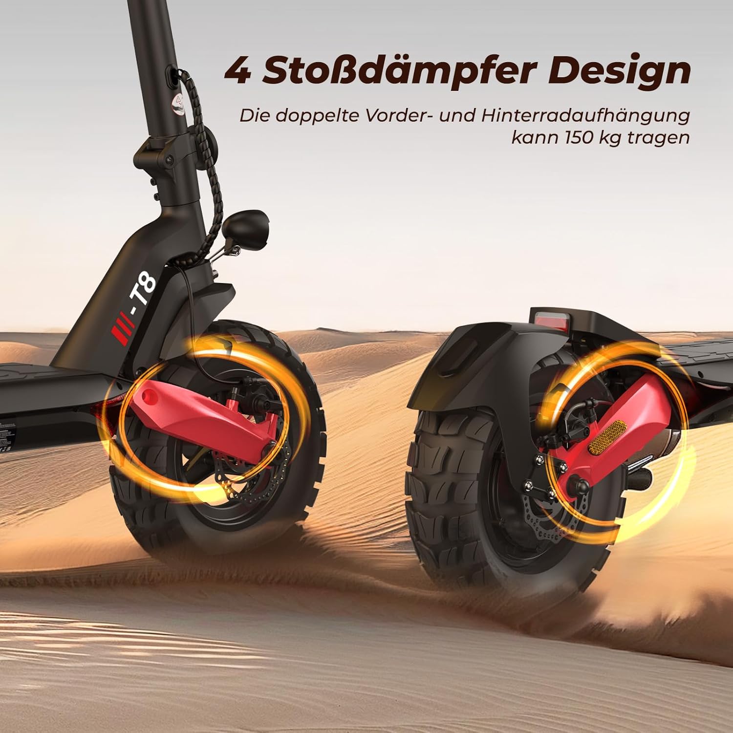 E Scooter mit Straßenzulassung, 10 Zoll Offroad Luftreifen, ABE Elektroroller mit Doppelter Stoßdämpfung – Bild 5
