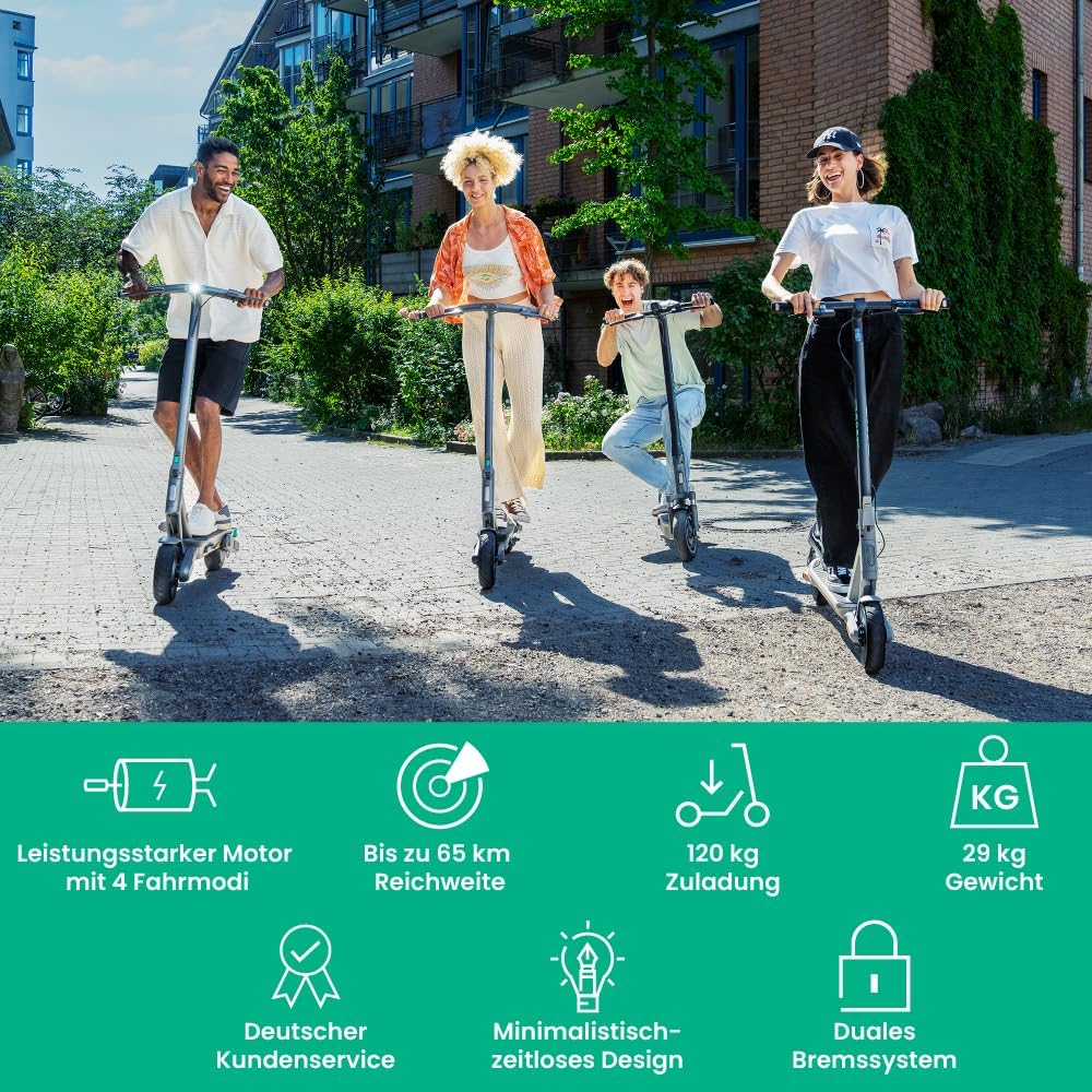 Egret Ey! Serie E-Scooter mit Straßenzulassung | Bis zu 65Km Reichweite und 1520 Watt Peak, 20km/h, Luftreifen, Dual Bremsen, App (Wählbar Ey! 1, Ey! 2, Ey! 3, Ey! 6, Ey! 7) – Bild 3