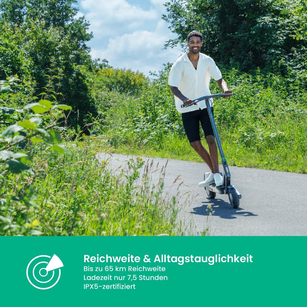 Egret Ey! Serie E-Scooter mit Straßenzulassung | Bis zu 65Km Reichweite und 1520 Watt Peak, 20km/h, Luftreifen, Dual Bremsen, App (Wählbar Ey! 1, Ey! 2, Ey! 3, Ey! 6, Ey! 7) – Bild 4
