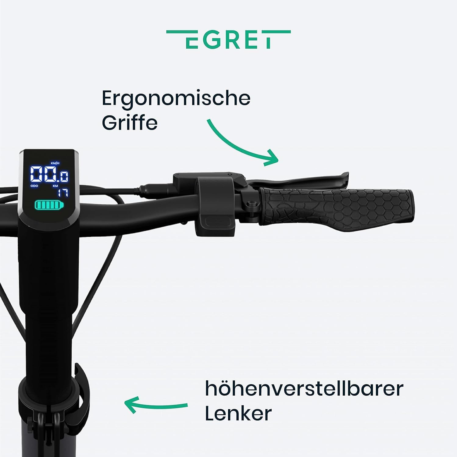 Egret Pro Faltbarer E Scooter mit Straßenzulassung (max. 20km/h), Elektroscooter, Reichweite bis 80km, App Steuerung, Lenker höhenverstellbar, Zuladung max. 120kg, Magnesiumrahmen – Bild 3