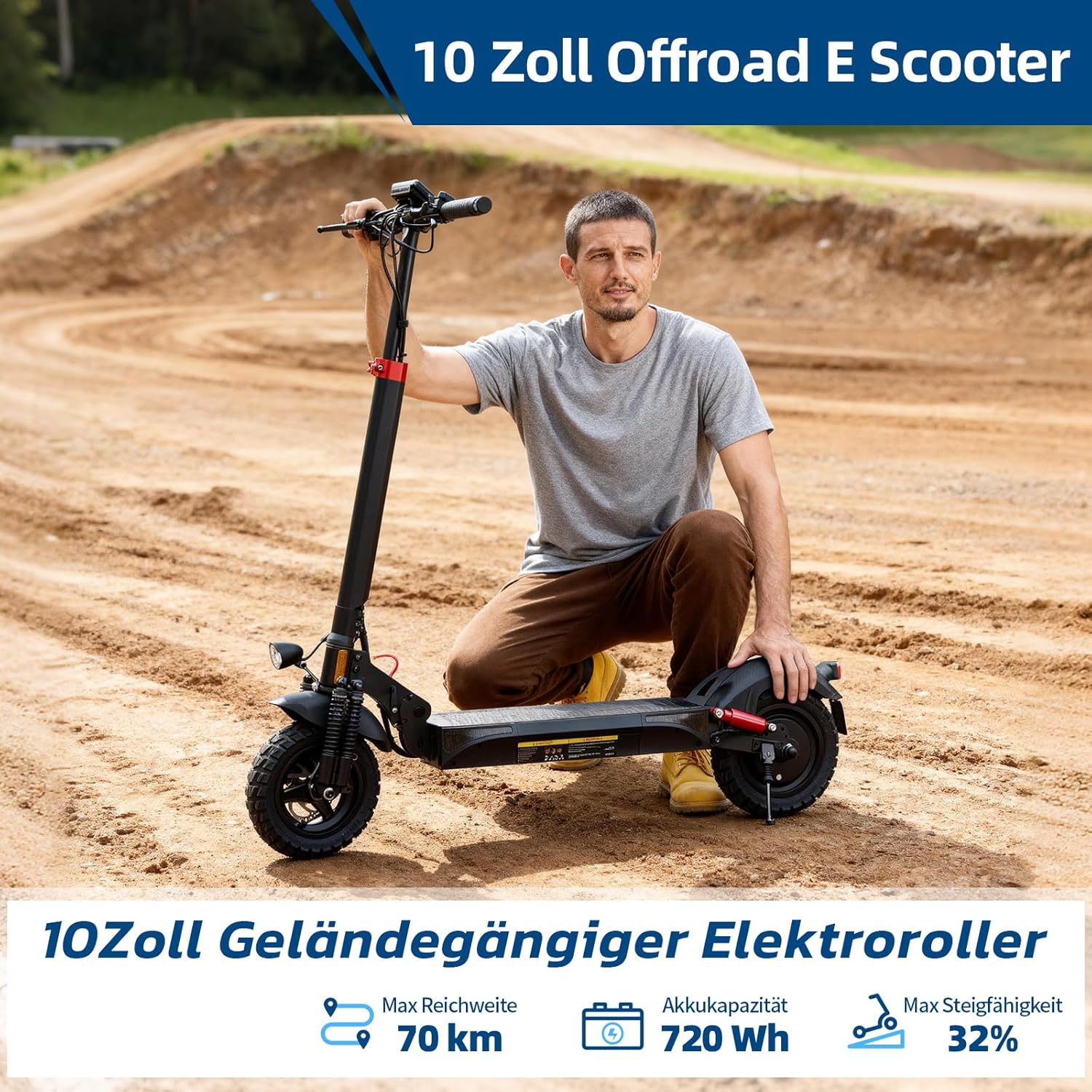 E Scooter mit Straßenzulassung mit Max 70KM Reichweite,10 Zoll Offroad Luftreifen Elektroroller mit Sechs komfortable Stoßdämpfer,Faltbarer E Roller Offroad Belastung bis 150 KG,APP-Sperre Fahrzeug – Bild 5
