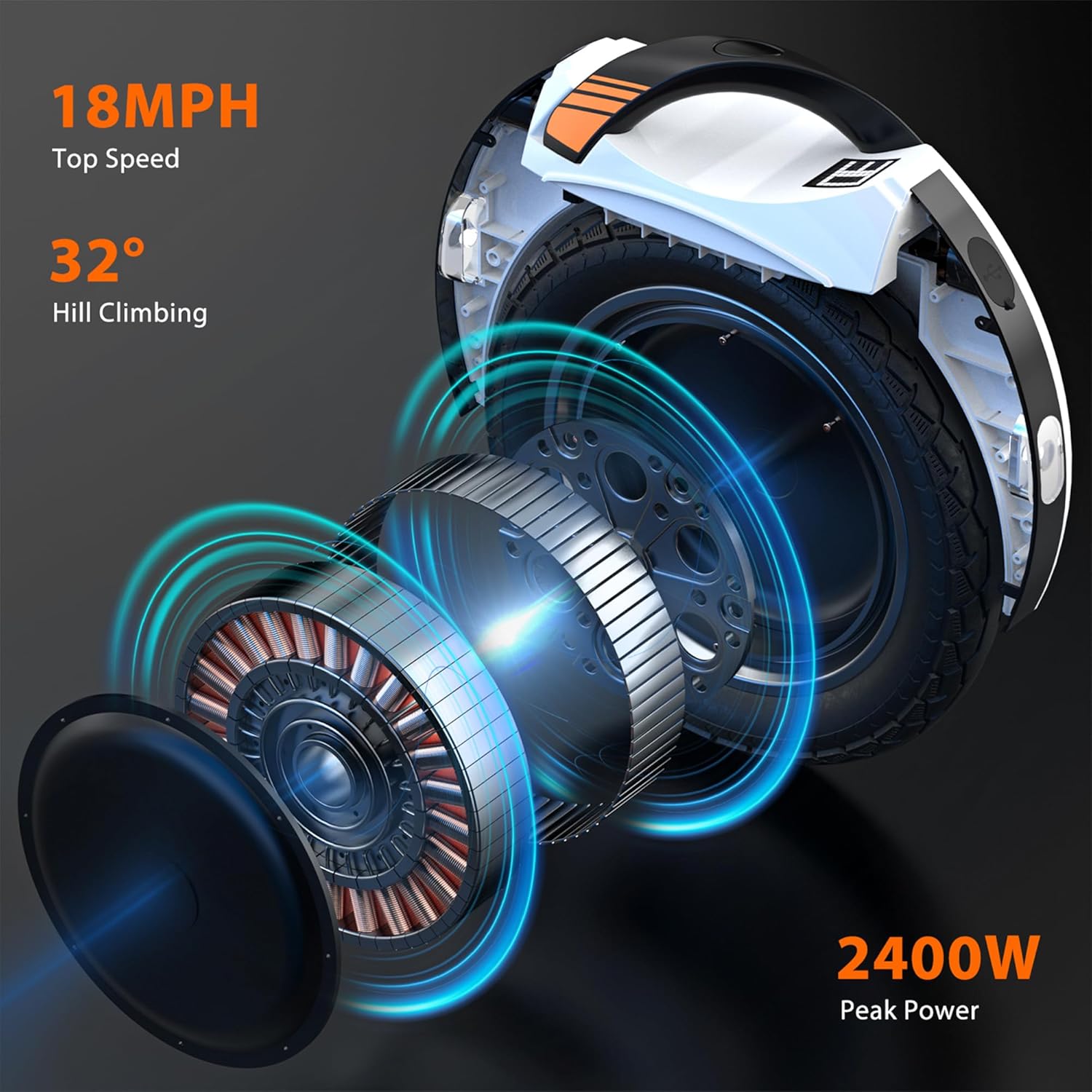 Kingsong Elektro-Laufrad KS-14D, Erwachsene,Weiß, 800W Motor, Reichweite bis zu 40km, 20km/h begrenzt, 14" Luftreifen, Lautsprecher und Bluetooth – Bild 3