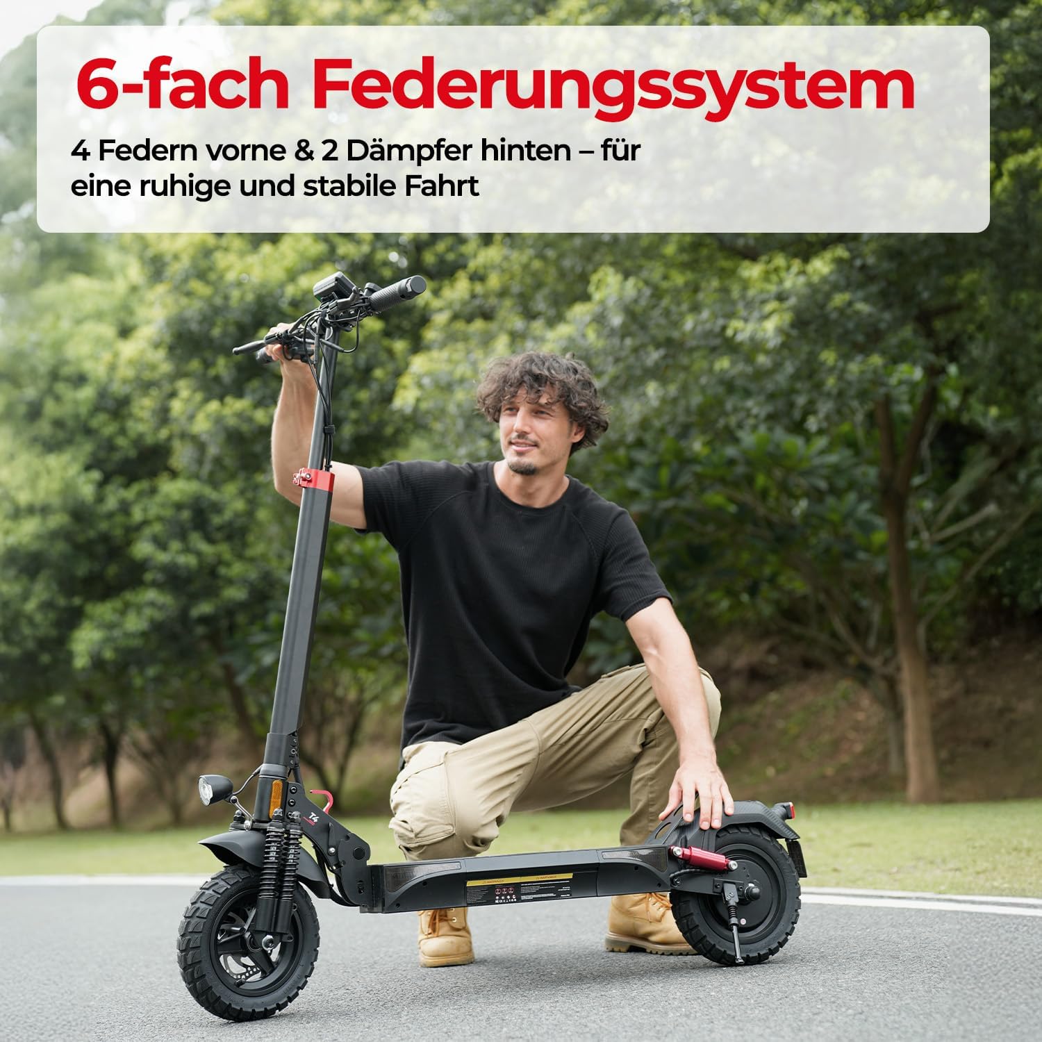 E Scooter mit Straßenzulassung, 10 Zoll Offroad Luftreifen mit Doppeltem Stoßdämpfungssystem, Batterie 12,5 Ah 60–70 km Reichweite, LCD-Instrumententafel, Maximale Tragfähigkeit 150 kg, Smart APP – Bild 3