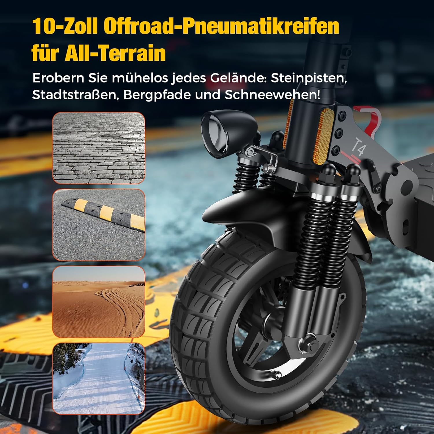 E Scooter mit Straßenzulassung, 10 Zoll Offroad Luftreifen mit Doppeltem Stoßdämpfungssystem, Batterie 12,5 Ah 60–70 km Reichweite, LCD-Instrumententafel, Maximale Tragfähigkeit 150 kg, Smart APP – Bild 5