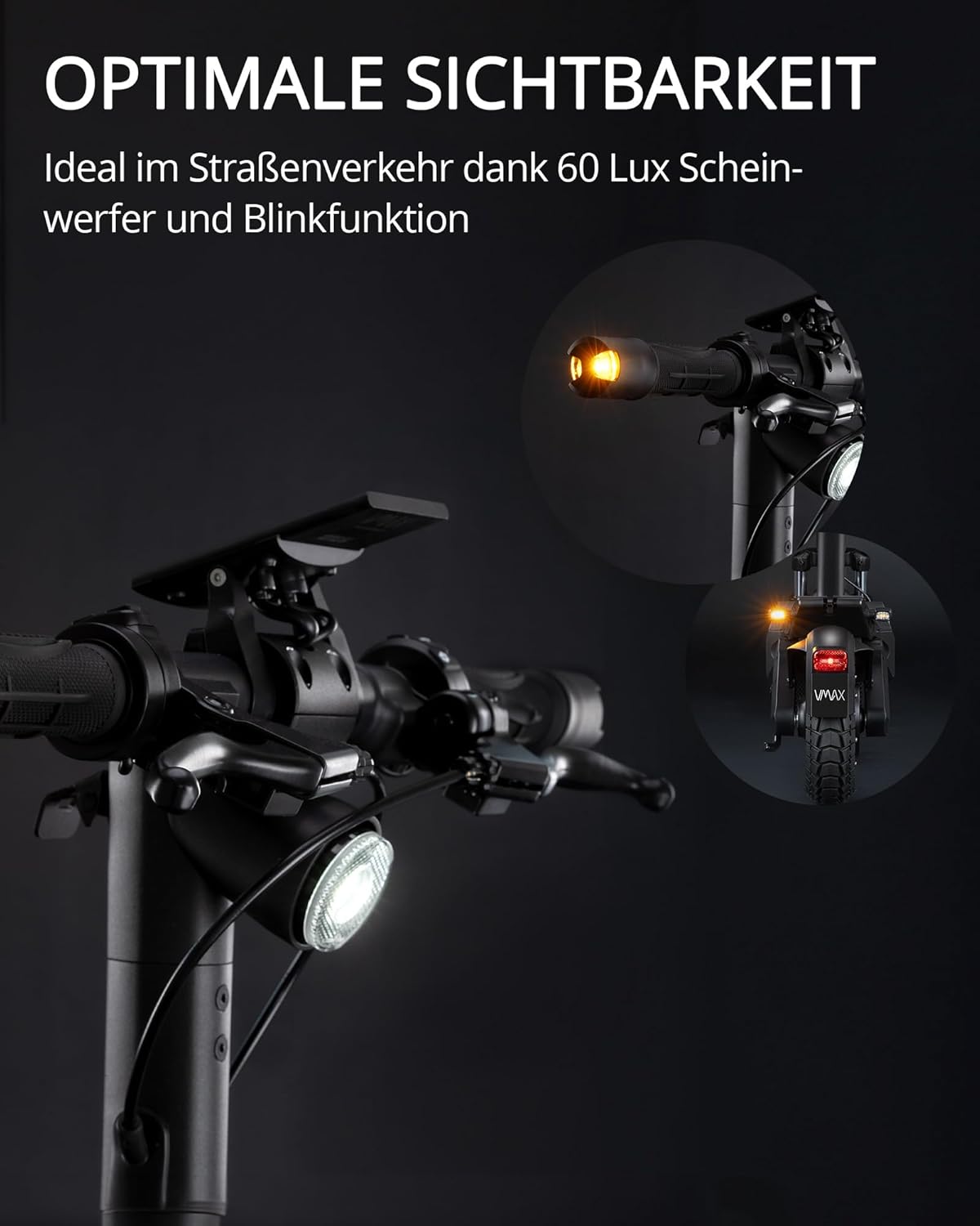 VMAX E-Scooter VX4 Serie, E-Roller mit Straßenzulassung in D, Reichweite bis zu 100km, 150 kg max. Zuladung, Blinker, Integrierte Federung, LCD-Display, App Funktion – Bild 5
