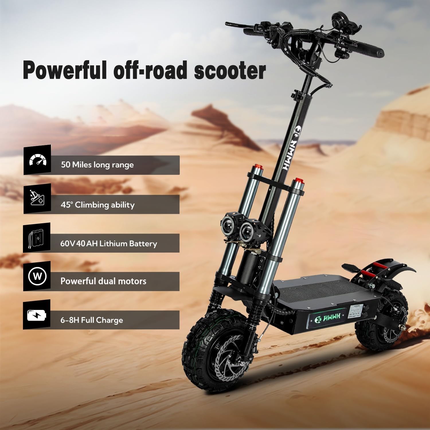 S3 Elektro Roller Erwachsene E Scooter Offroad Elektroroller Klappbar 11Zoll All Terrain Vakuumreifen Doppelmotor 60V 40Ah Li-Akku Max Reichweite 100 KM – Bild 3