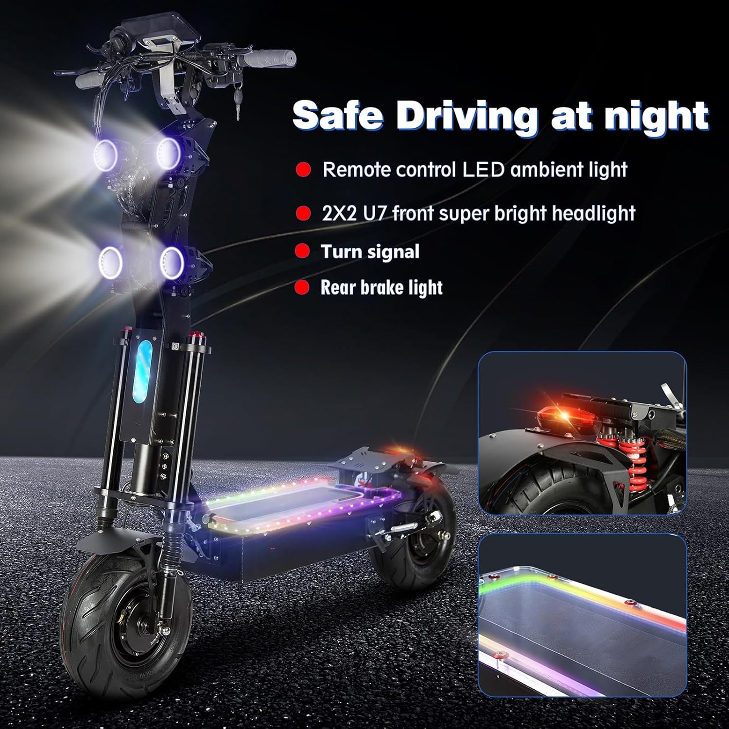 P3 E Scooter E Roller Elektroroller Elektroscooter Schneller Erwachsene Klappbar 13 Zoll NFC-Start 3-Gang-Schaltung Doppelmotor Doppelte Hydraulische Federung 60V50AH Li-Ionen-Akku – Bild 5