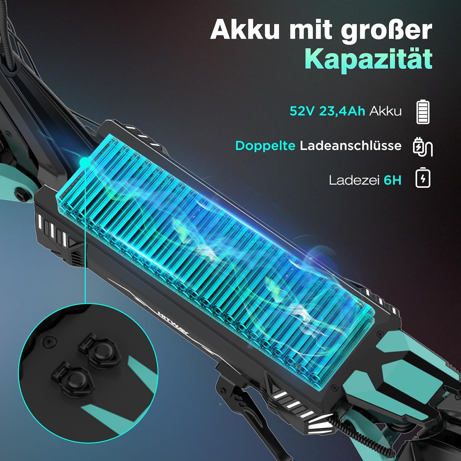 HITWAY H11 E Scooter mit Straßenzulassung,250W*2 Motor Spitze 1800 * 2,130 KM, 52V 23.4Ah,10 Zoll Offroad-Gummireifen,150KG Max,Doppelter Stoßdämpfung,Faltbarer E Scooter für Erwachsene - mit APP – Bild 5