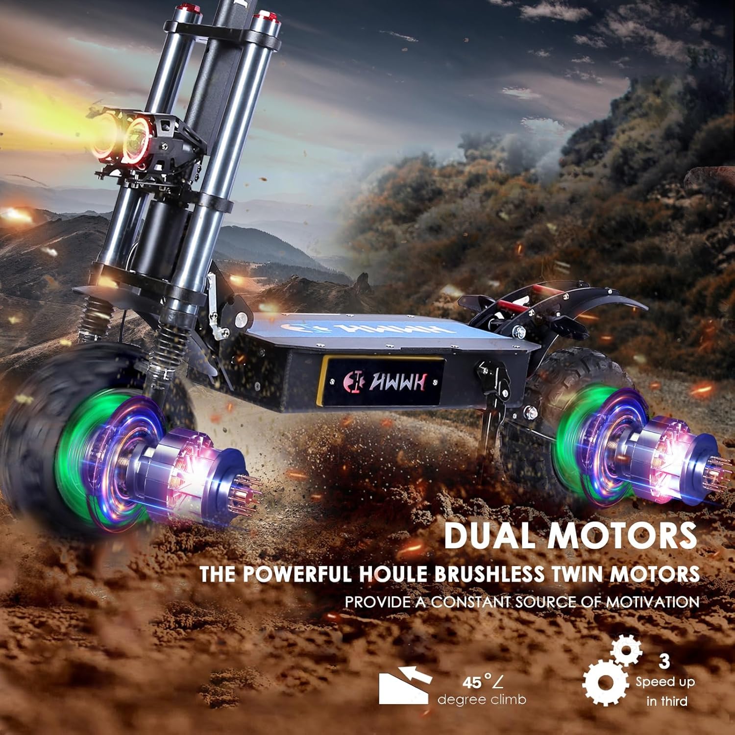 Elektro Roller Erwachsene E Scooter Offroad Elektroroller Klappbar 11Zoll All Terrain Vakuumreifen Schneller Doppelmotor 60V 40Ah Lithiumbatterie 100 km Akkulaufzeit – Bild 3