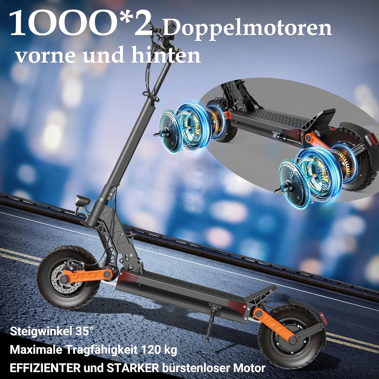 JOYOR Elektroroller S-Serie, Escooter 48/60V 13/18/26Ah Reichweite 40-100Km, Mechanisches/Hydraulisches Bremssystem und Doppelte Stoßdämpfung, Faltbarer E Roller mit 10" Reifen – Bild 4