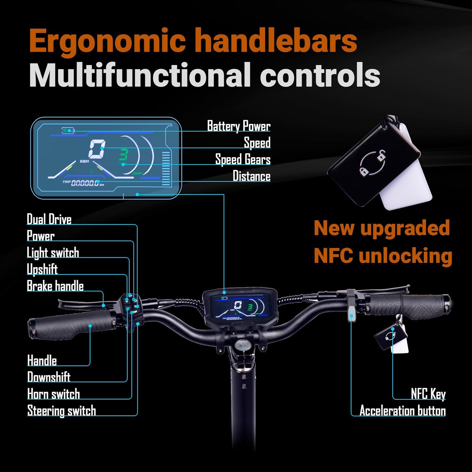 E-Scooter Offroad Elektroroller Schneller E Roller Elektroscooter NFC-Schlüsselloser Start 11 Zoll Allzeitreifen Doppelmotor C-Typ Federung 60V40AH Lithium-Ionen-Akku Maximale Autonomie 100 KM – Bild 5