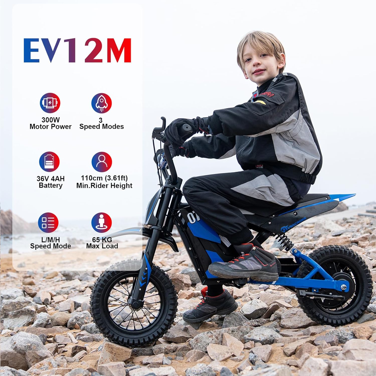 EVERCROSS EV12M Elektro Motorrad Kinder, Elektromotorrad mit 300W Motor, 3 Geschwindigkeitsmodus, 15KM Lange Reichweite, 12 Zoll Luftreifen, Moto Cross für Kinder ab 110cm Körpergröße – Bild 3