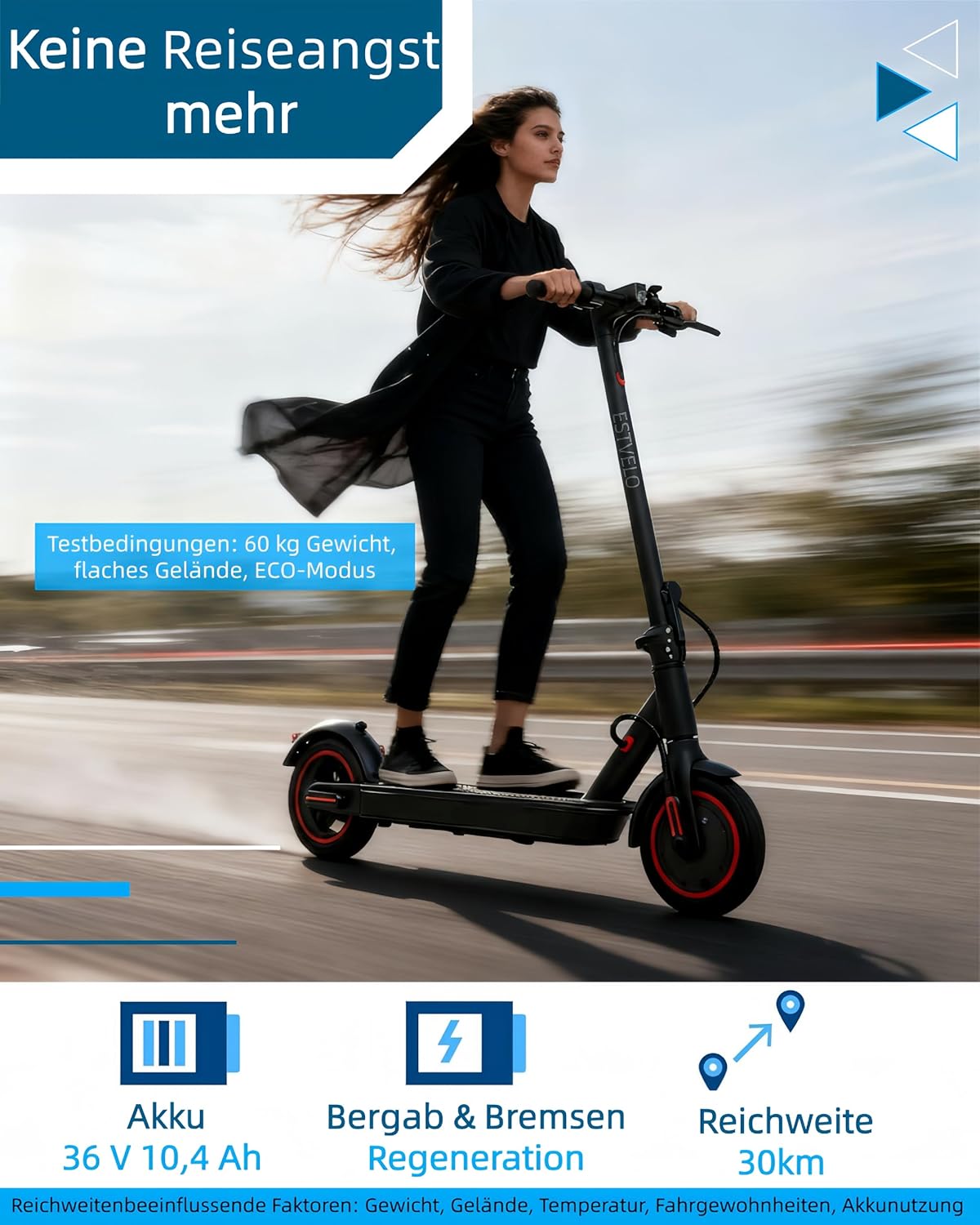 E-Scooter mit Luftreifen, S3 PRO Elektroroller 20km/h - 15% Steigung, 30km Reichweite, 120kg Belastung, Duales Bremssystem, Display, App, E Roller für Erwachsene – Bild 4