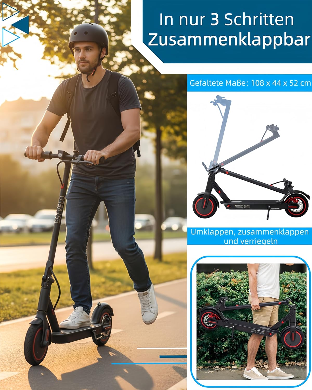 E-Scooter mit Luftreifen, S3 PRO Elektroroller 20km/h - 15% Steigung, 30km Reichweite, 120kg Belastung, Duales Bremssystem, Display, App, E Roller für Erwachsene – Bild 5