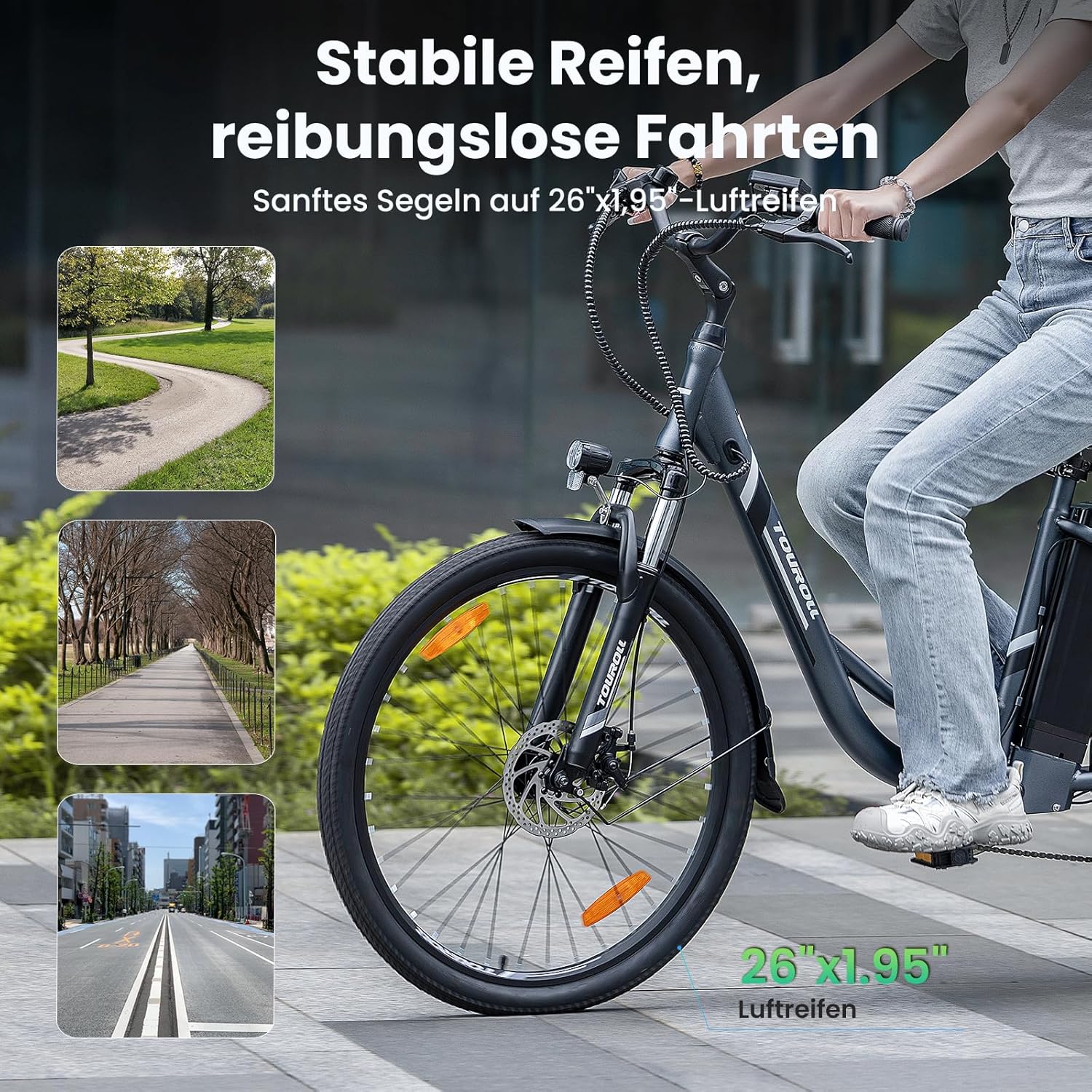 Touroll B1 26 Zoll City E-Bike mit 250W Motor und 36V 15.6Ah Akku Pedelec Cityräder Elektrofahrrad, Max Geschwindigkeit 25km/h Max Reichweite 90km, Erwachsene Herren Damen Ebike – Bild 3