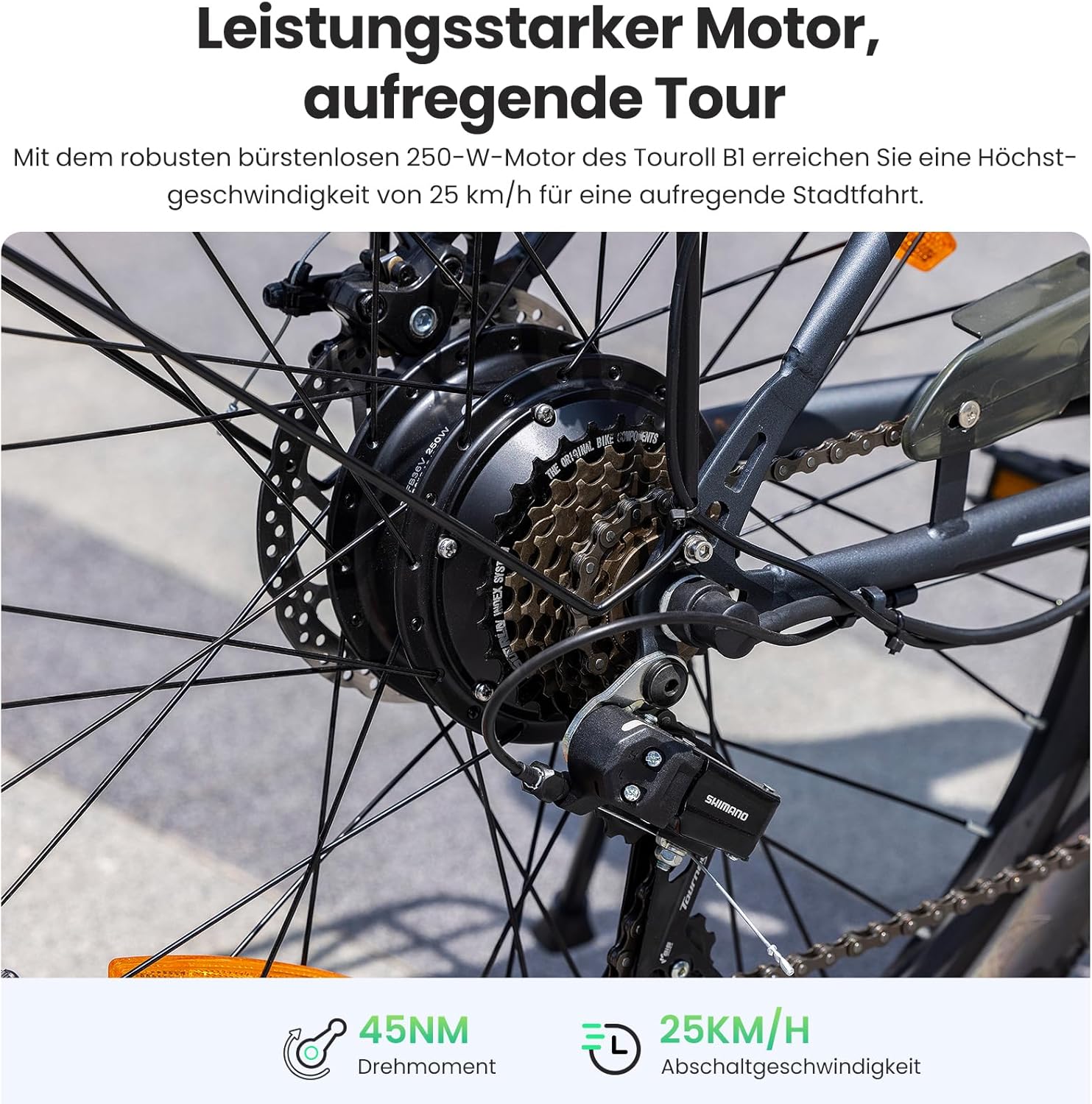 Touroll B1 26 Zoll City E-Bike mit 250W Motor und 36V 15.6Ah Akku Pedelec Cityräder Elektrofahrrad, Max Geschwindigkeit 25km/h Max Reichweite 90km, Erwachsene Herren Damen Ebike – Bild 4