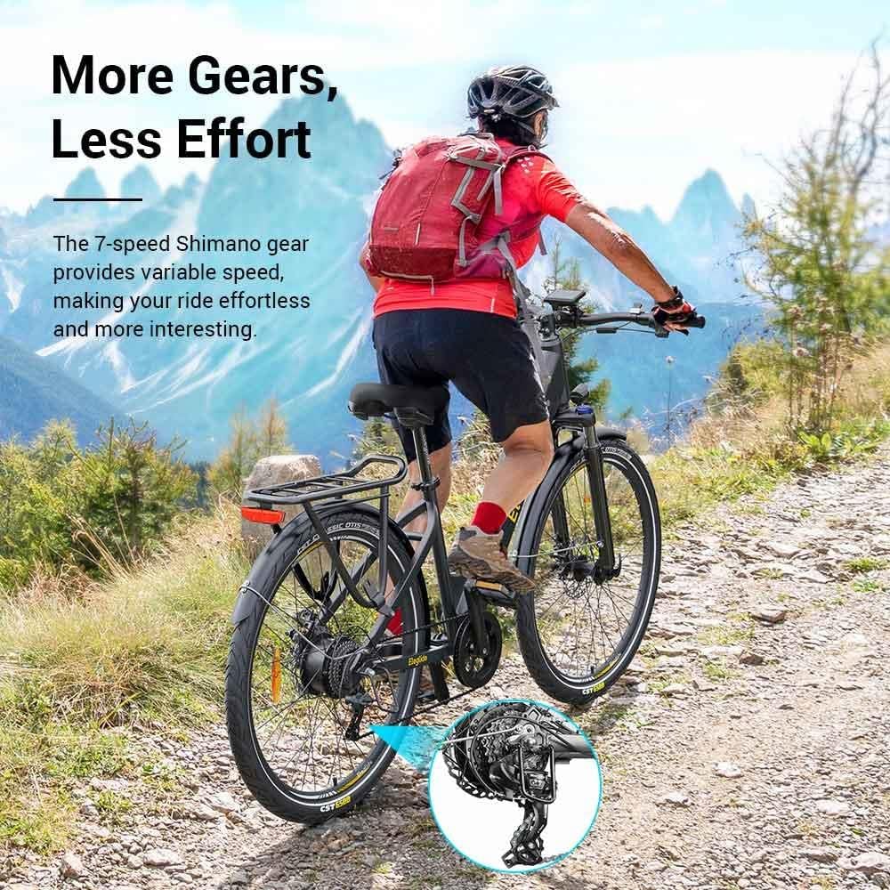 Eleglide E-Bike, T1 Step-Thru Elektrofahrrad 27.5'' Trekkingrad E-Citybike mit 36V 13Ah Lithium-Akku bis zu 100KM Lange Range, 250W Motor, Shimano 7 Gänge ebike, Doppelscheibenbremsen, LCD Display – Bild 5