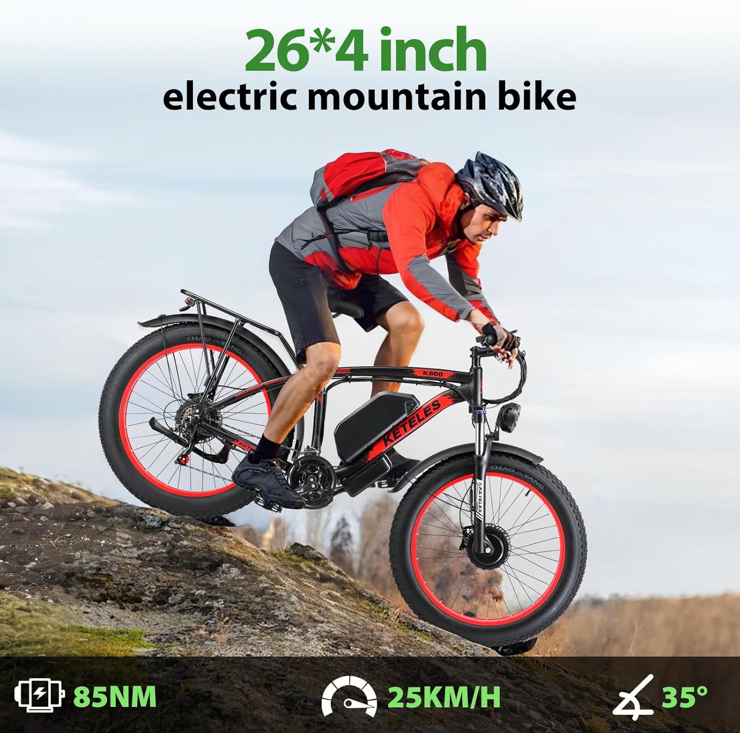 E Bike, 48V 23Ah Akku Elektrofahrrad Ebike mit Telefonhalter, E Fatbike mit 26"x4.0" Fat Tire, 250W E-Bike 120KM Range 21-Gang-Getriebe Hydraulische Scheibenbremsen – Bild 3