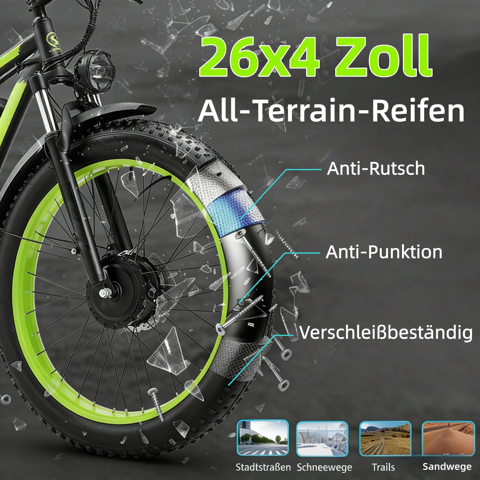 E Bike, 48V 23Ah Akku Elektrofahrrad Ebike mit Telefonhalter, E Fatbike mit 26"x4.0" Fat Tire, 250W E-Bike 120KM Range 21-Gang-Getriebe Hydraulische Scheibenbremsen – Bild 4