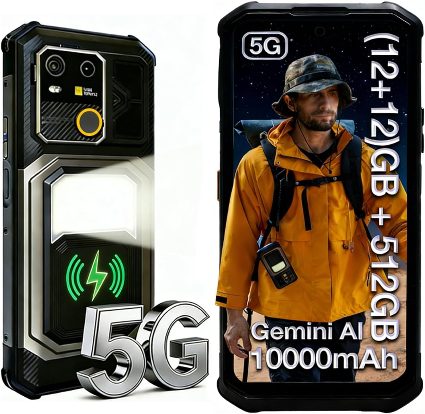 AGM G3 Outdoor Handy Android 15 5G,Wireless Charging,Google Gemini Al,10000mAh,IP68 | IP69K Wasserdicht.MIL-STD-810H.5G,Smartphone ohne Vertrag,24GB RAM+512GB ROM,6.72 Zoll FHD+120Hz,Dual SIM – Bild 2