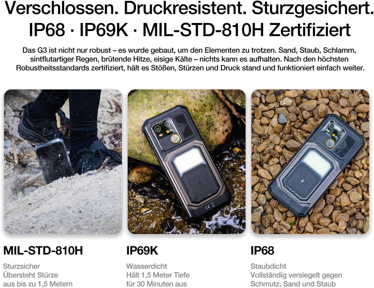 AGM G3 Outdoor Handy Android 15 5G,Wireless Charging,Google Gemini Al,10000mAh,IP68 | IP69K Wasserdicht.MIL-STD-810H.5G,Smartphone ohne Vertrag,24GB RAM+512GB ROM,6.72 Zoll FHD+120Hz,Dual SIM – Bild 4