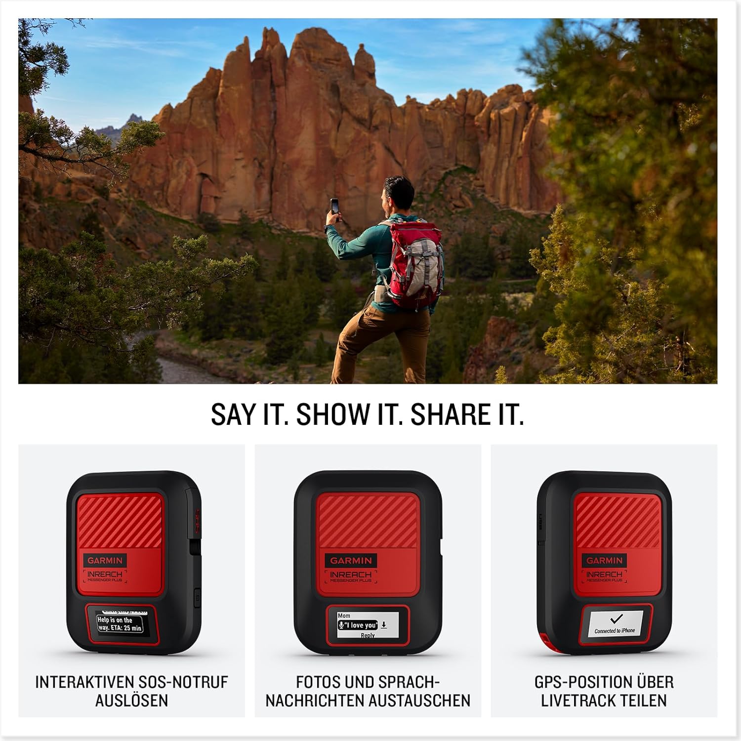 Garmin inReach Messenger Plus - Satelliten-Kommunikationsgerät mit Multimedie-Nachrichten, 2-Wege-Kommunikation, Verschicken und Empfangen von Fotos, Akkulaufzeit bis zu 25 Tage – Bild 3