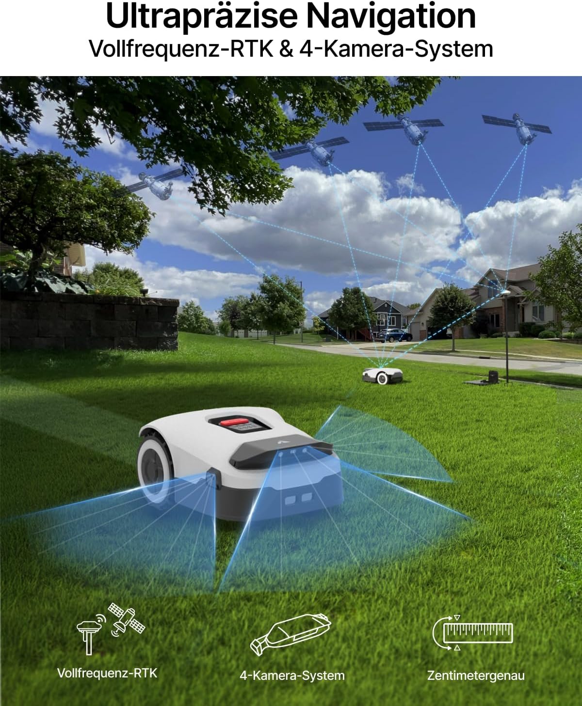 ANTHBOT Genie 600 Mähroboter ohne Begrenzungskabel, Empf. 650 m², Max. 850 m², Rasenmäher Roboter mit RTK+4-Kamera Vision, Präzise Navigation, KI-Hindernisvermeidung, Rasenroboter mit App-Steuerung – Bild 3